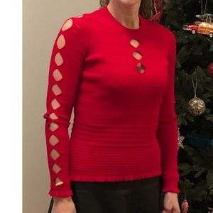 Kenzo Fitted Lacehole Sweater, Top, Shirt, In Medium Red, Size XS